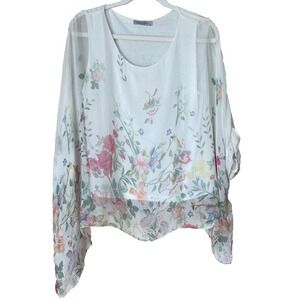 Elena Baldi Silk Floral Dolman Sleeve Spring Summer Sheer Flowy Top Size Medium